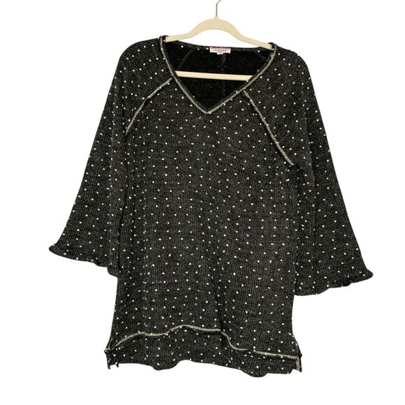 Andree by Unit charcoal gray vneck sweater with white‎ polka dots. Size L - Picture 1 of 9